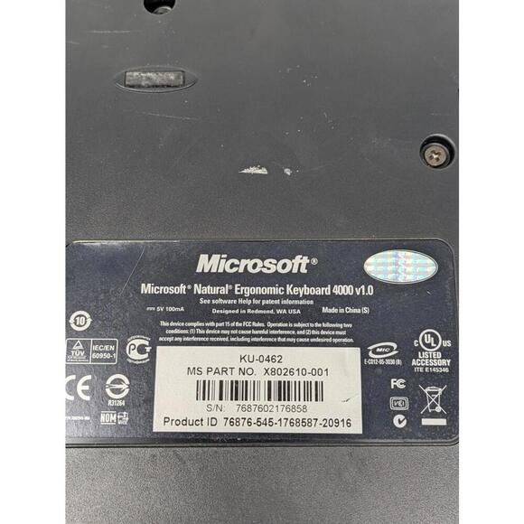 Microsoft Natural Ergonomic Keyboard 4000 v1.0 KU-0462 Model 1048 USB Wired | - Picture 6 of 6